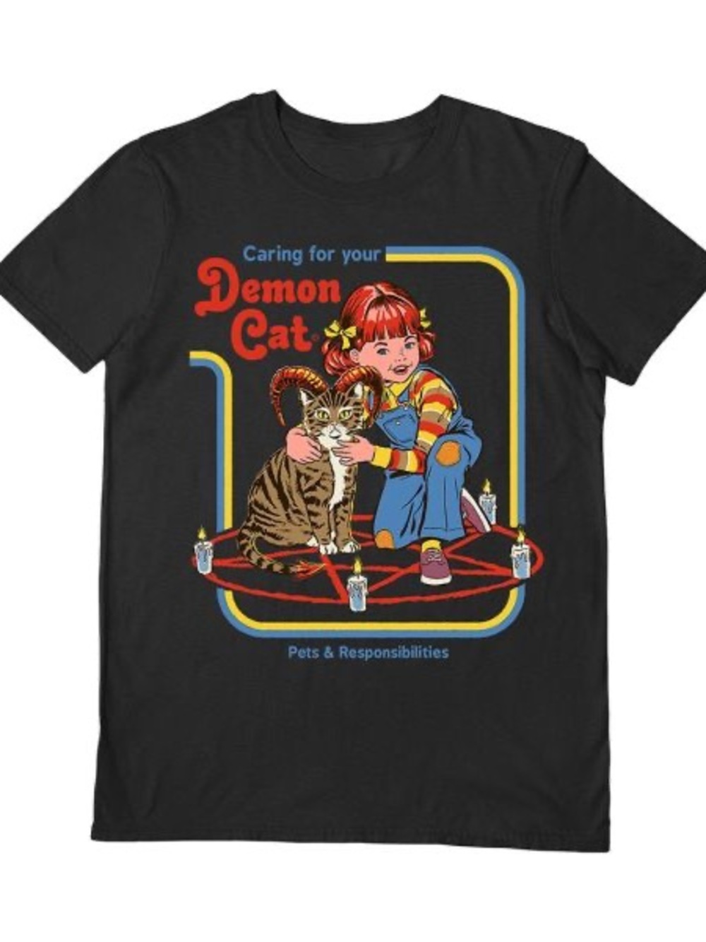 Steven Rhodes Vintage looking size S Black Demon Cat Graphic Pet T-Shirt